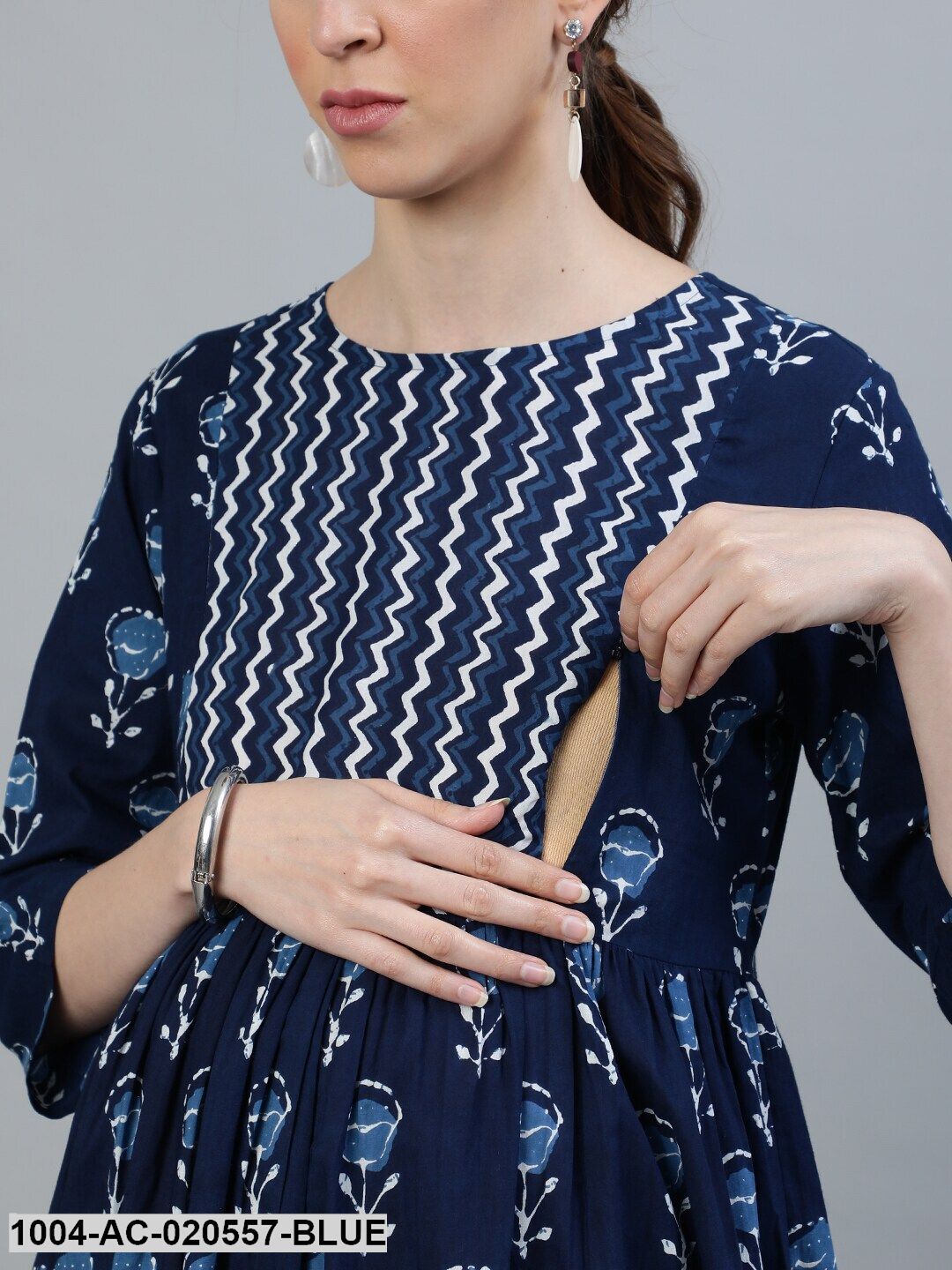 Blue Ethnic Motifs Maternity Maxi Dress