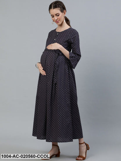Charcoal Polka Dots Maternity Maxi Dress