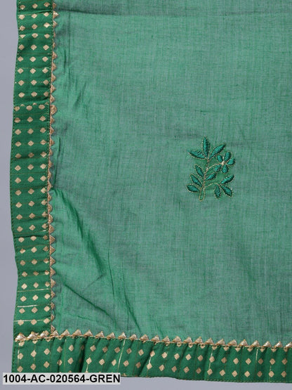 Green & Golden Printed Dress With Dupatta