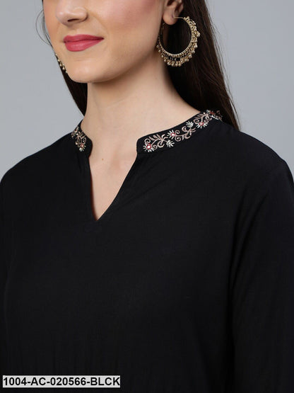 Black Embroidered Fit and Flare Dress With Sequinned Dupatta