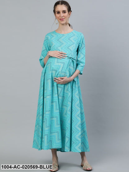 Blue Maternity Cotton Maxi Dress