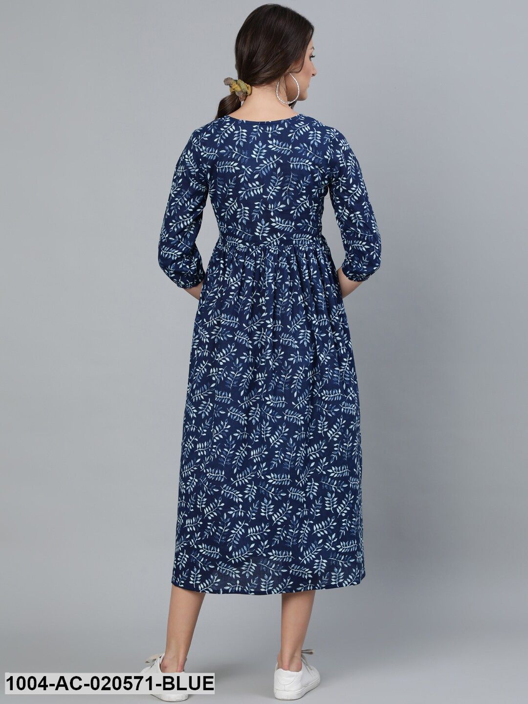 Blue Printed Fit and Flare Cotton Dress