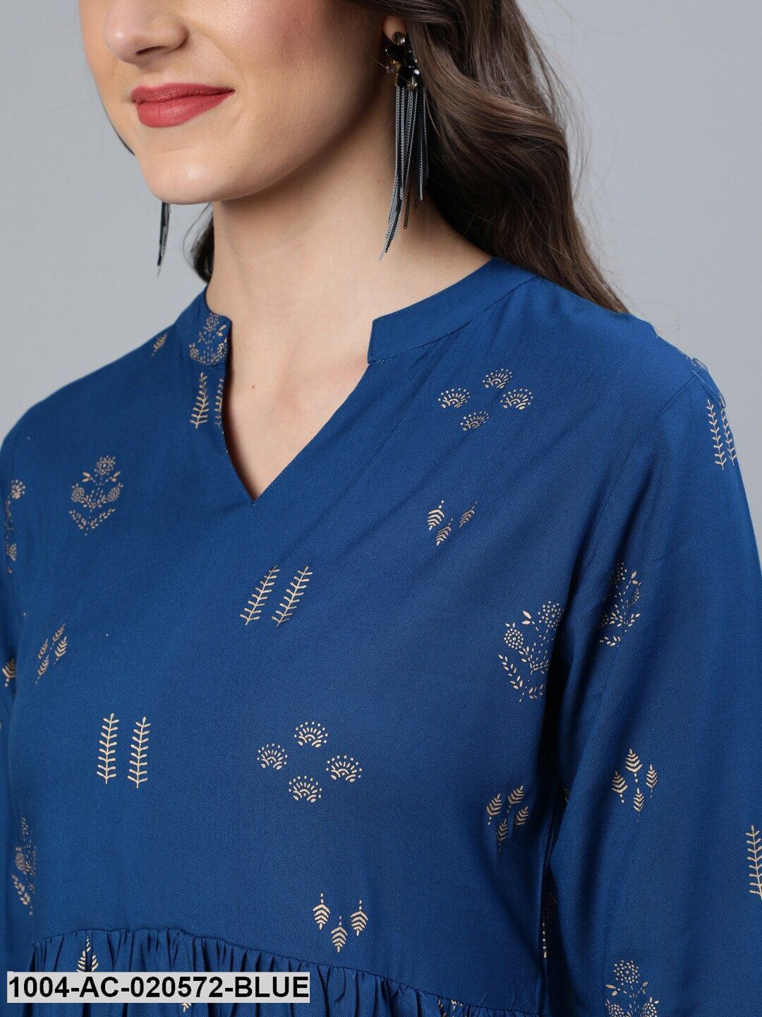 Blue Printed A-Line Dress