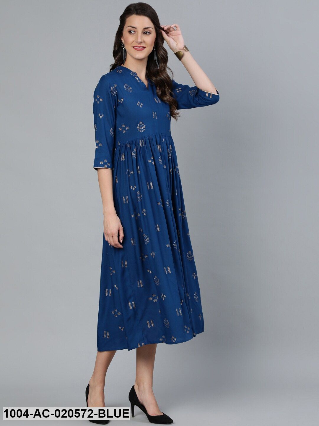 Blue Printed A-Line Dress