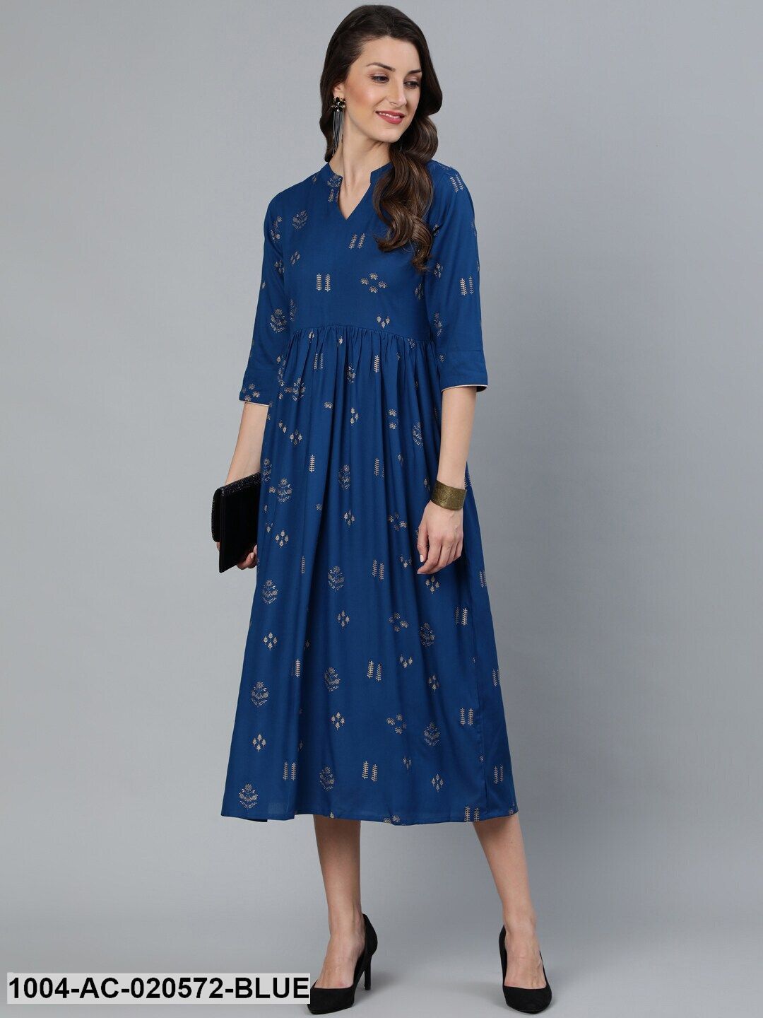 Blue Printed A-Line Dress