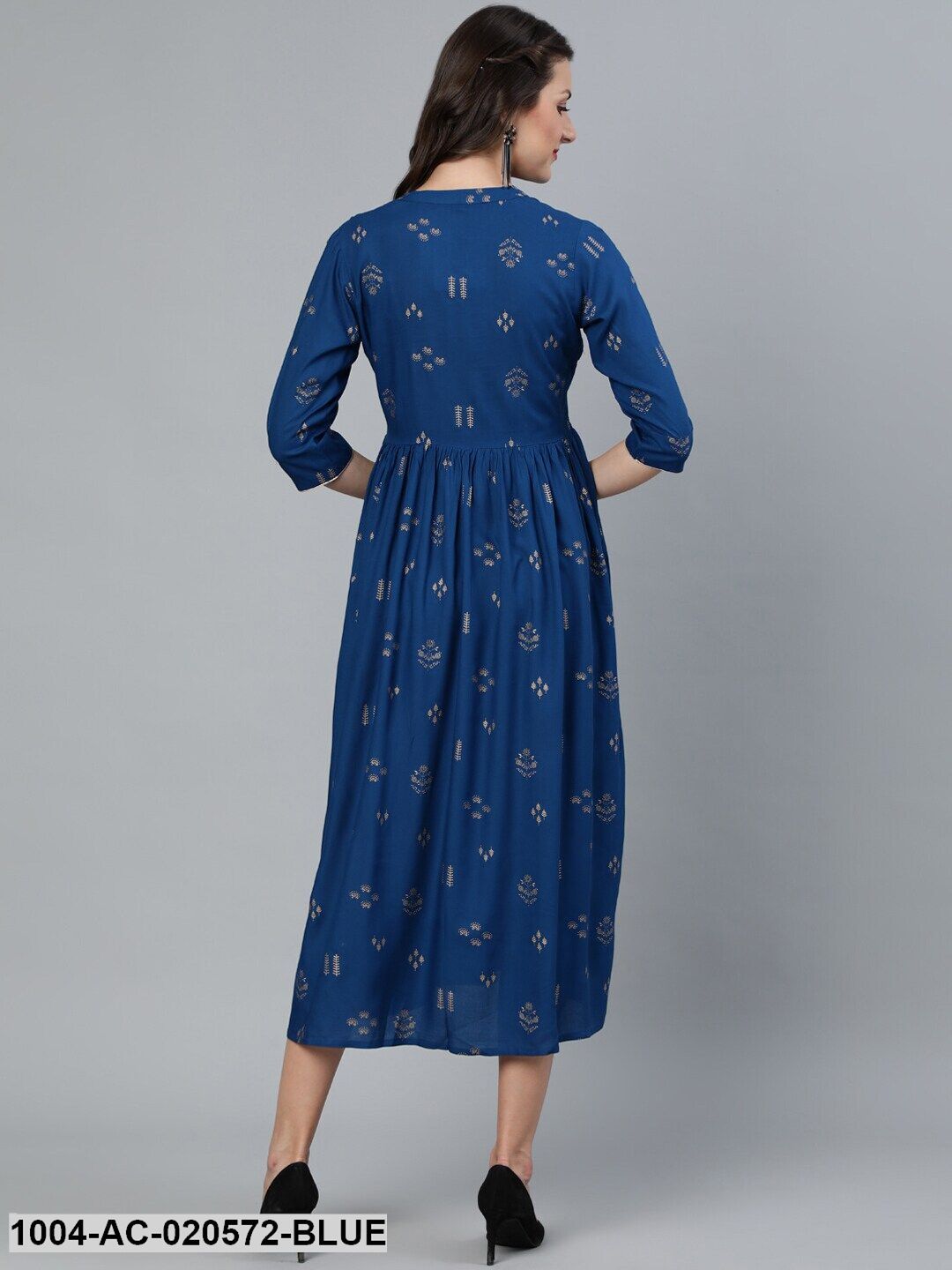 Blue Printed A-Line Dress