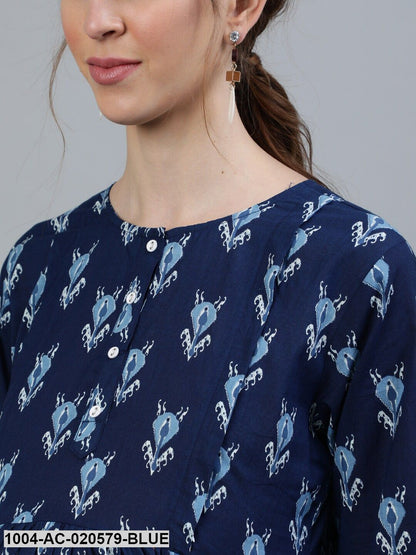 Maternity Blue Ethnic Motifs Maxi Dress