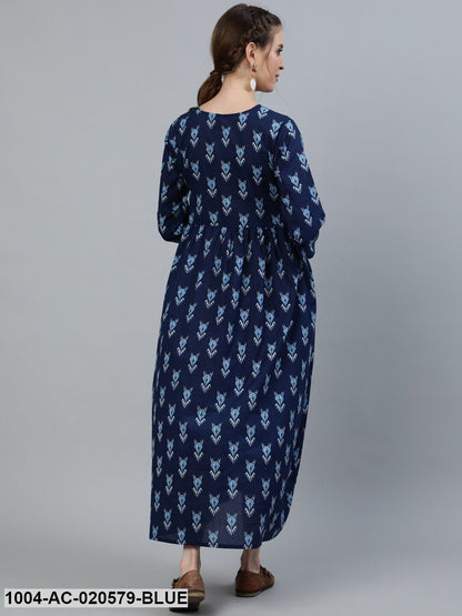 Maternity Blue Ethnic Motifs Maxi Dress