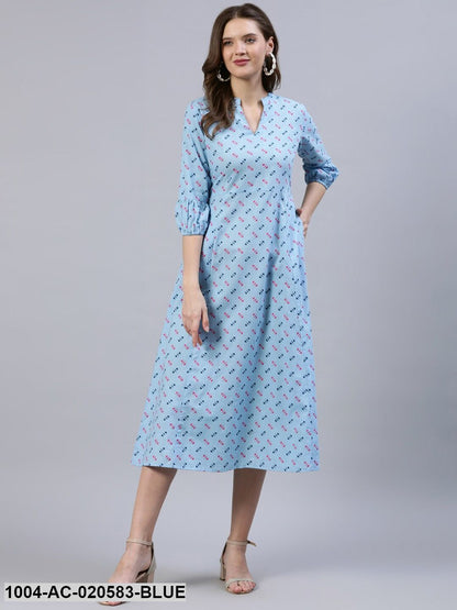 Blue A-Line Midi Dress