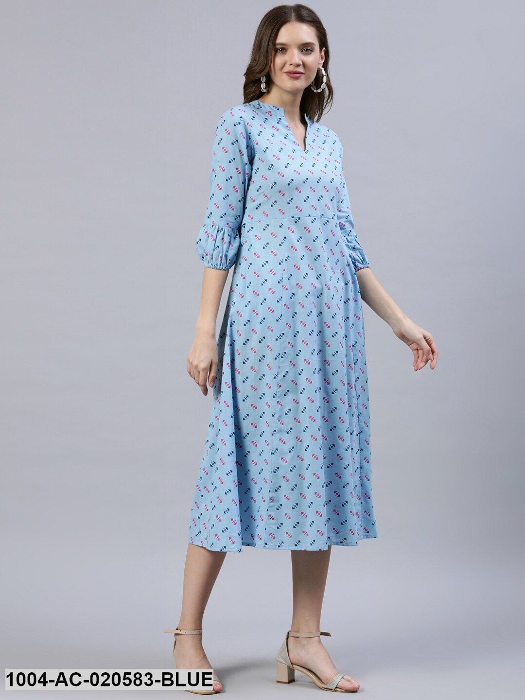 Blue A-Line Midi Dress