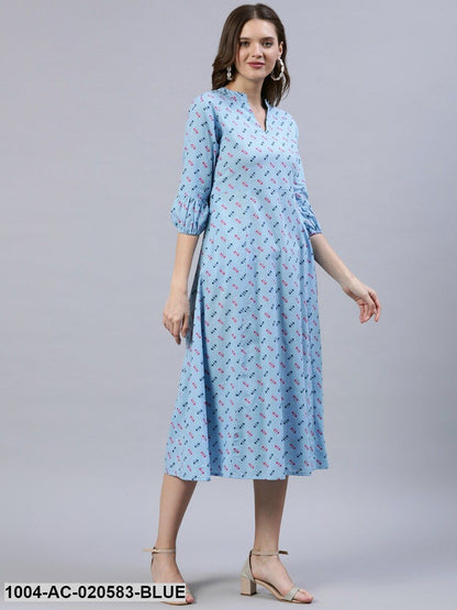 Blue A-Line Midi Dress