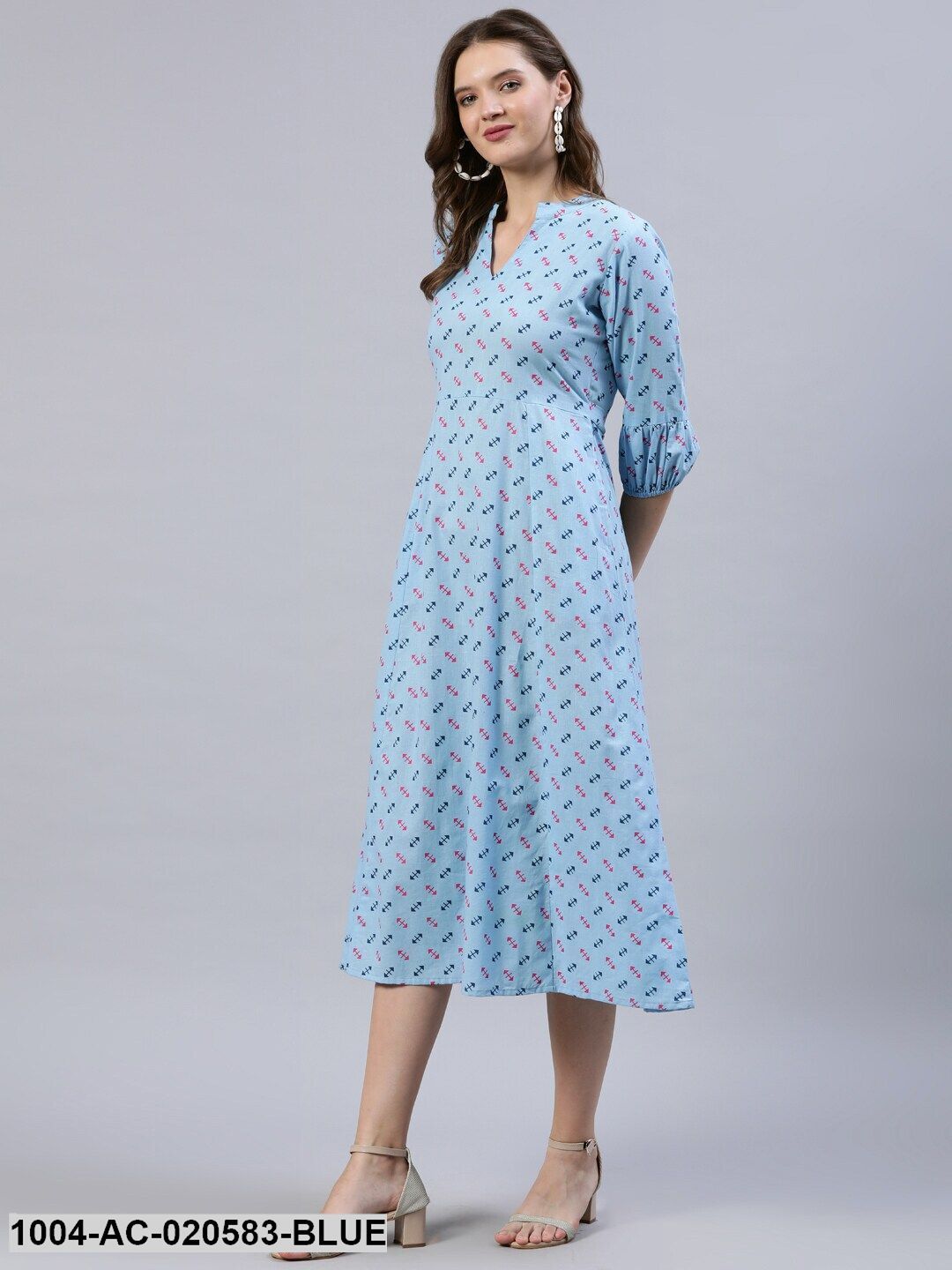 Blue A-Line Midi Dress