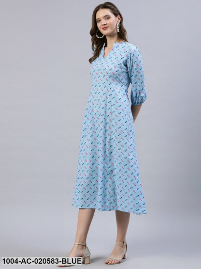 Blue A-Line Midi Dress