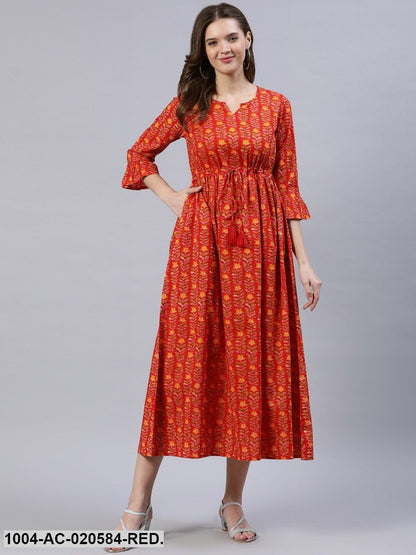 Red Floral Empire Midi Dress