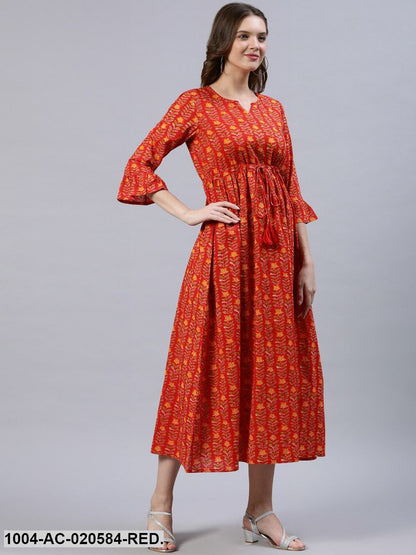 Red Floral Empire Midi Dress