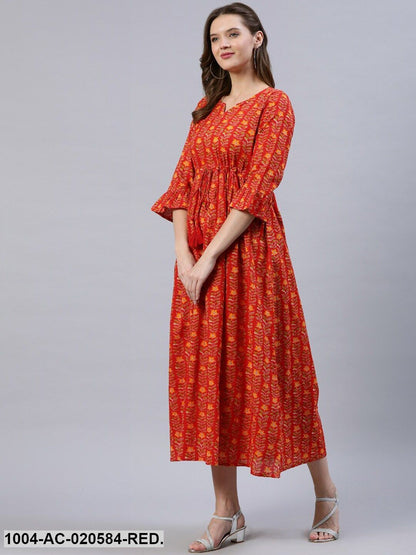 Red Floral Empire Midi Dress