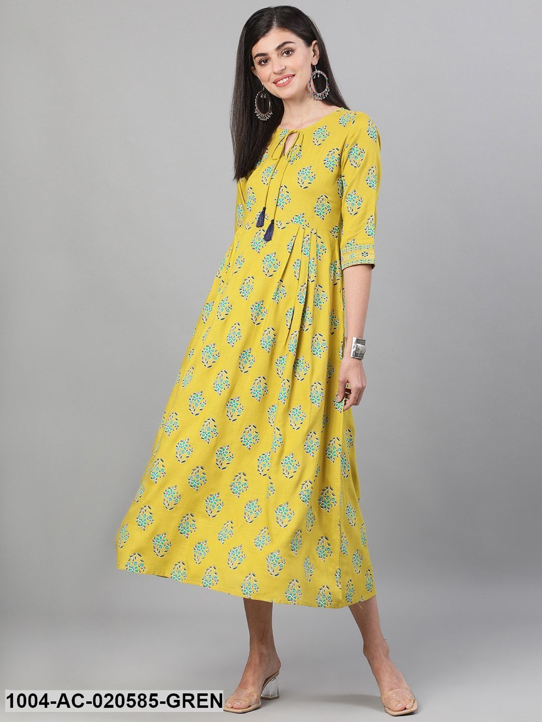 Green Printed A-Line Dress