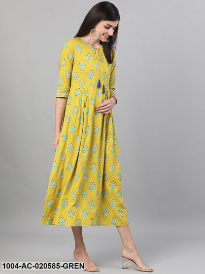 Green Printed A-Line Dress