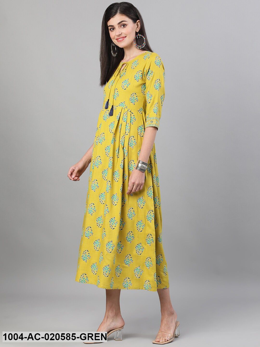 Green Printed A-Line Dress