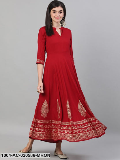 Maroon Solid Maxi Dress