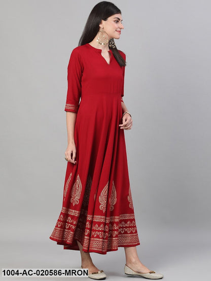 Maroon Solid Maxi Dress