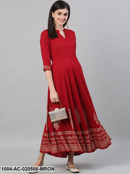Maroon Solid Maxi Dress