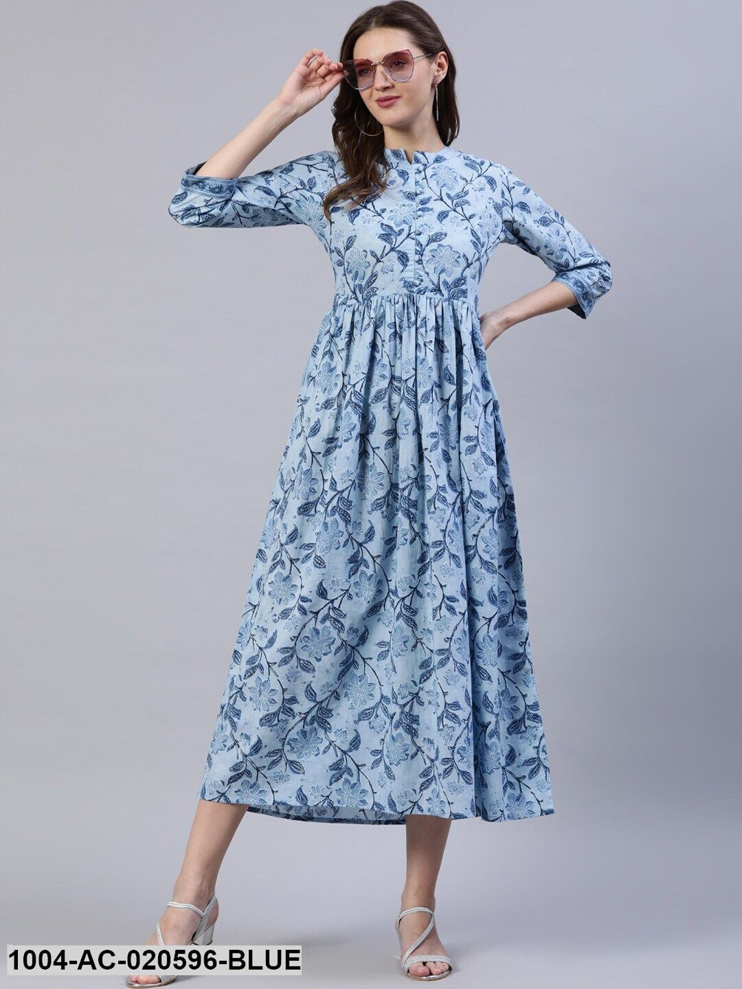 Blue Floral Midi Dress