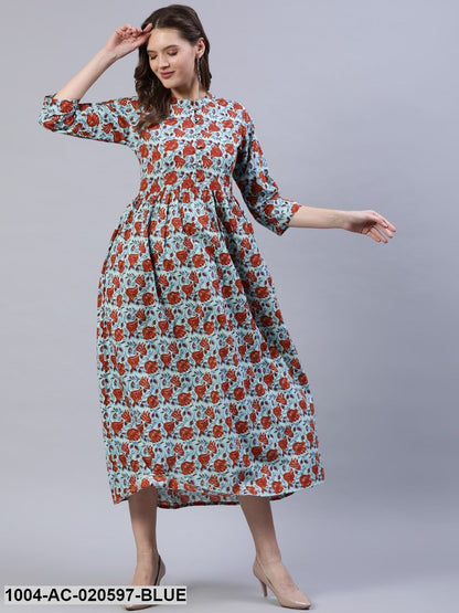 Blue Floral Midi Dress