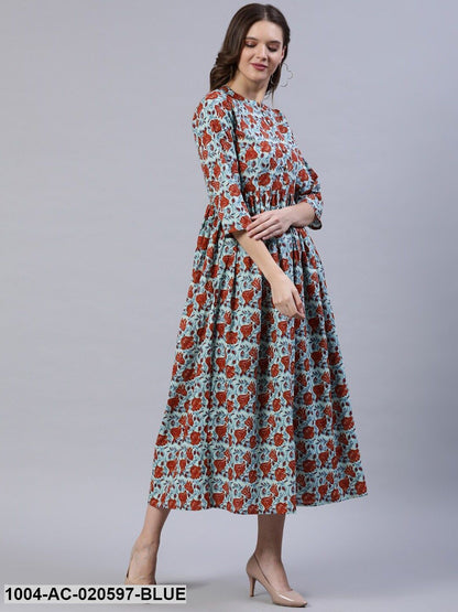 Blue Floral Midi Dress