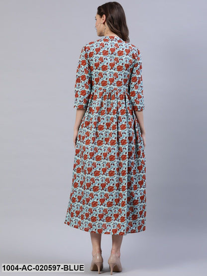 Blue Floral Midi Dress