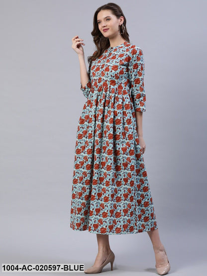 Blue Floral Midi Dress