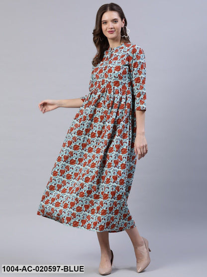 Blue Floral Midi Dress