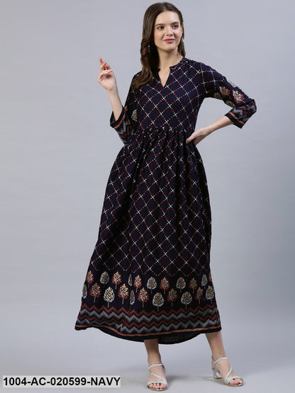 Navy Blue Floral Maxi Dress