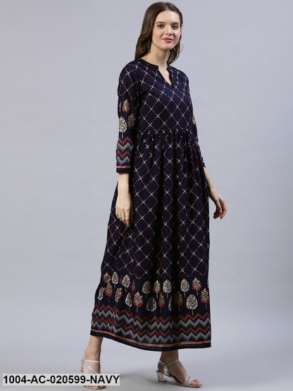Navy Blue Floral Maxi Dress