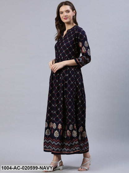 Navy Blue Floral Maxi Dress