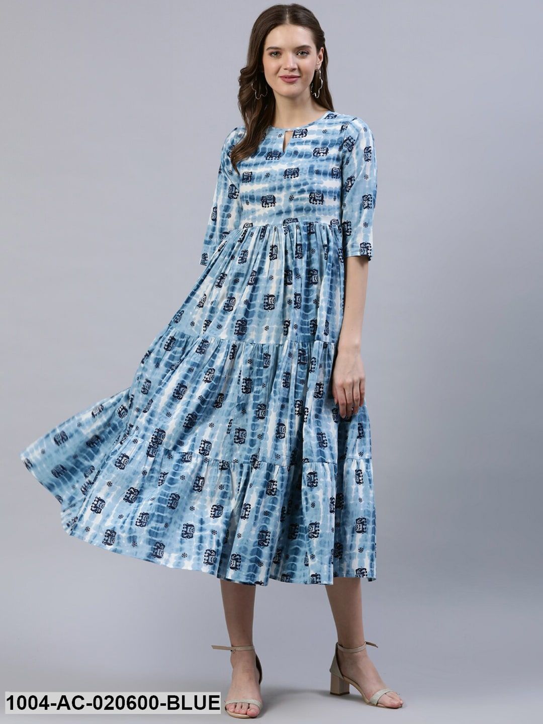 Blue Animal Dyed Empire Midi Dress