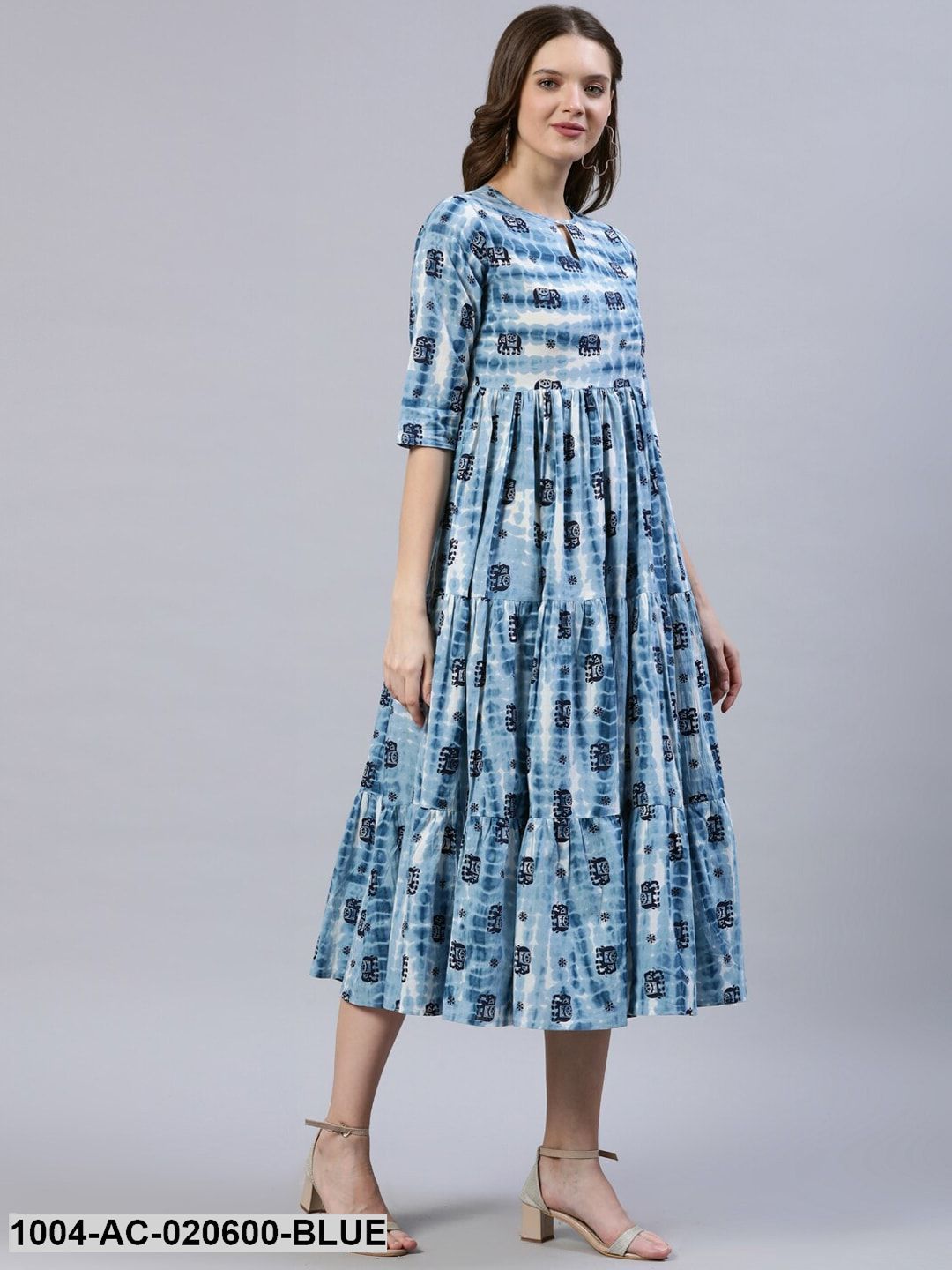 Blue Animal Dyed Empire Midi Dress