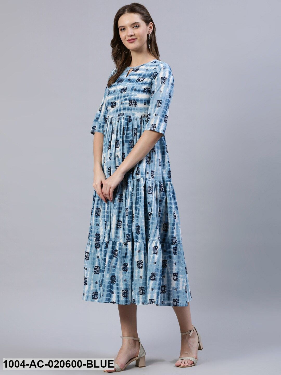 Blue Animal Dyed Empire Midi Dress
