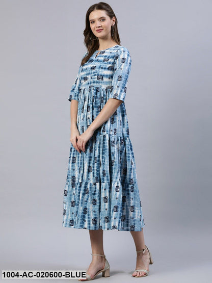 Blue Animal Dyed Empire Midi Dress