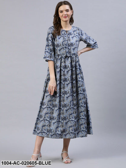 Blue Floral Midi Dress