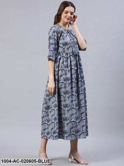 Blue Floral Midi Dress