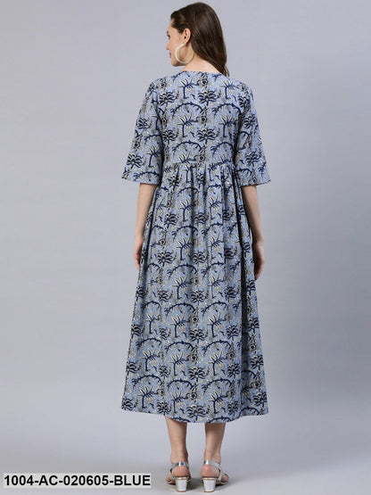 Blue Floral Midi Dress