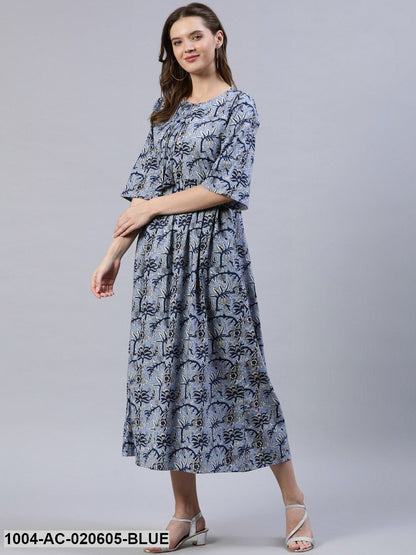 Blue Floral Midi Dress