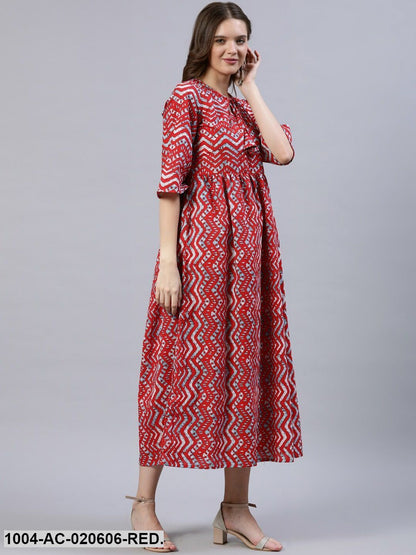 Red Floral A-Line Midi Dress