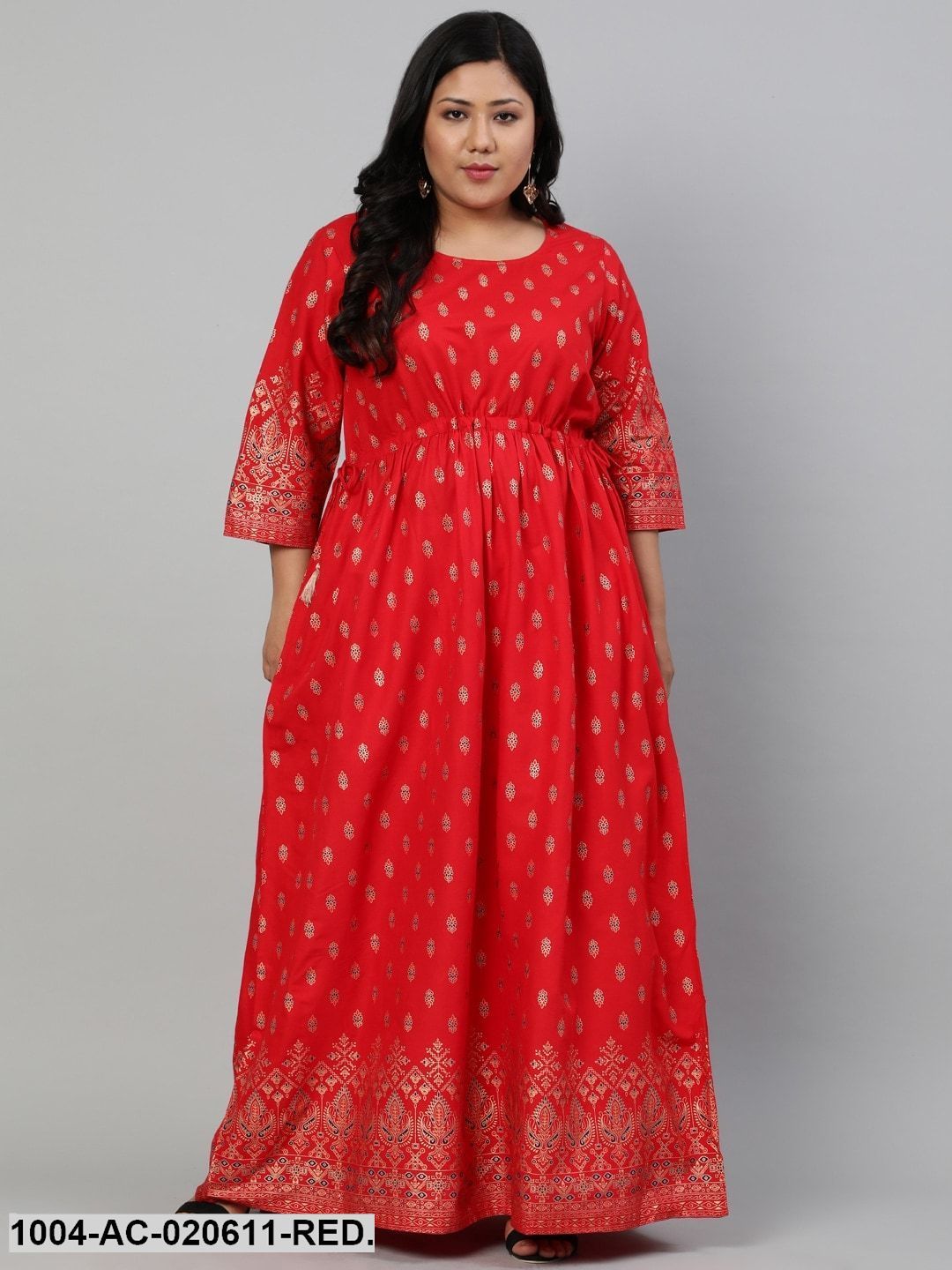 Plus Size Red & Gold Ethnic Motifs Ethnic Maxi Dress