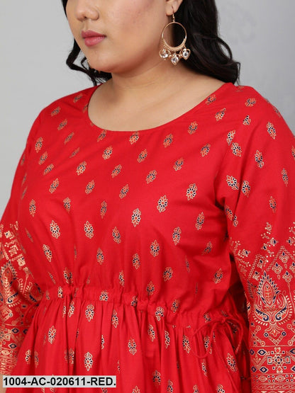 Plus Size Red & Gold Ethnic Motifs Ethnic Maxi Dress