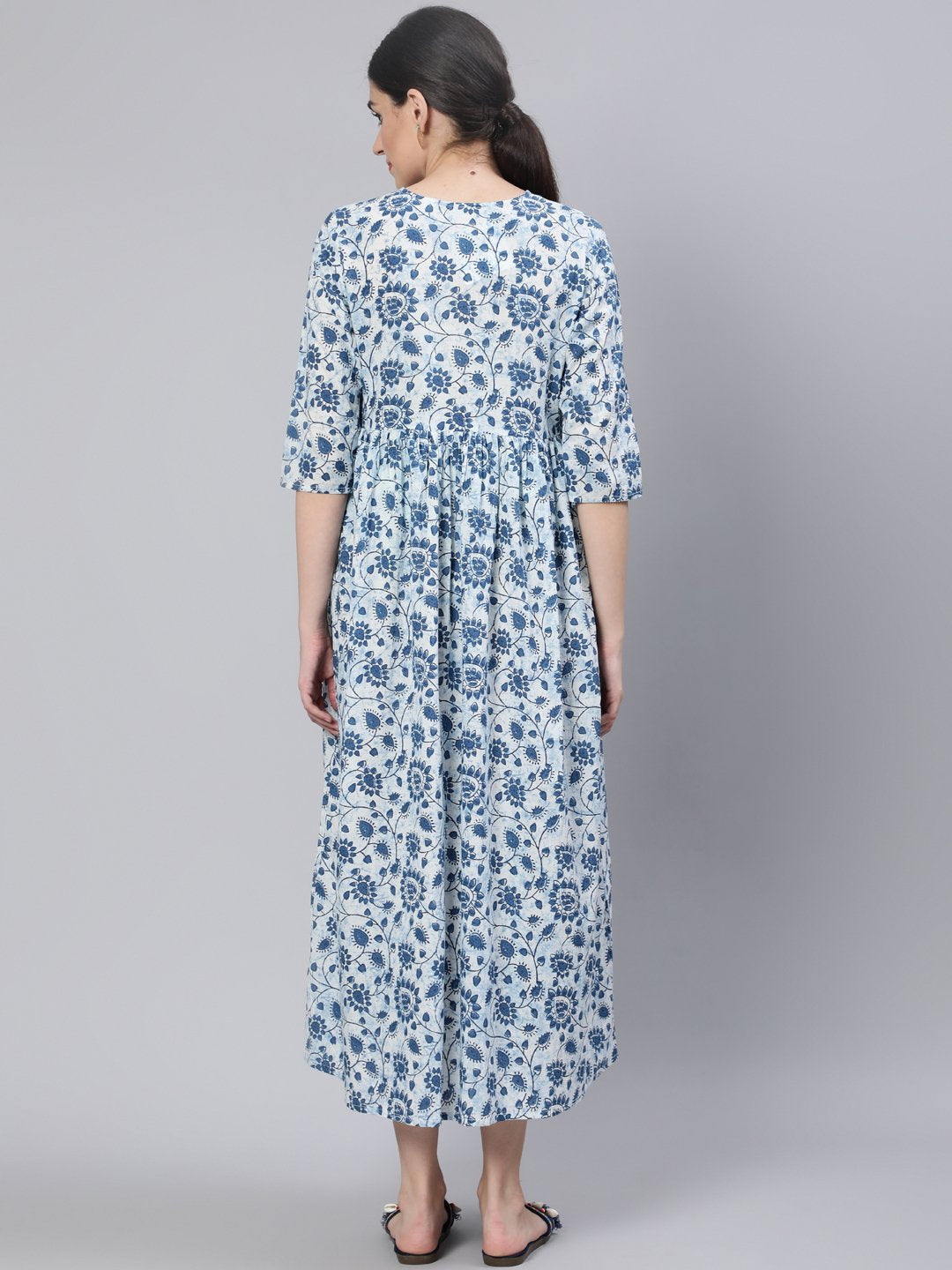 Women Off White & Blue Floral Printed Maternity Dress