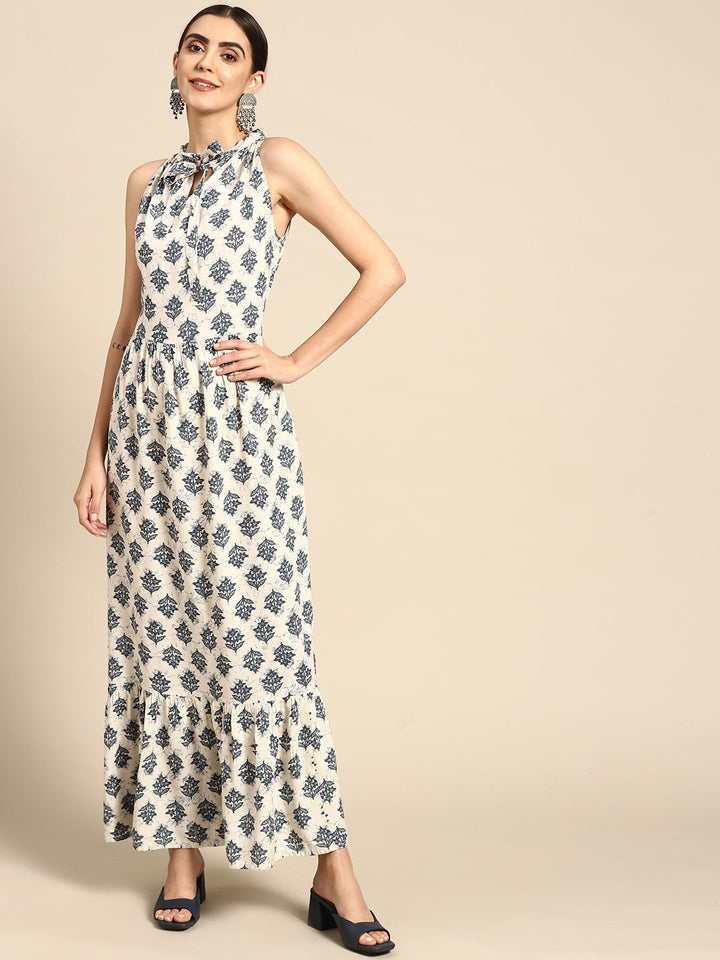 Off-White Abstrac Printred Sleeveless Dress With Helter Neck