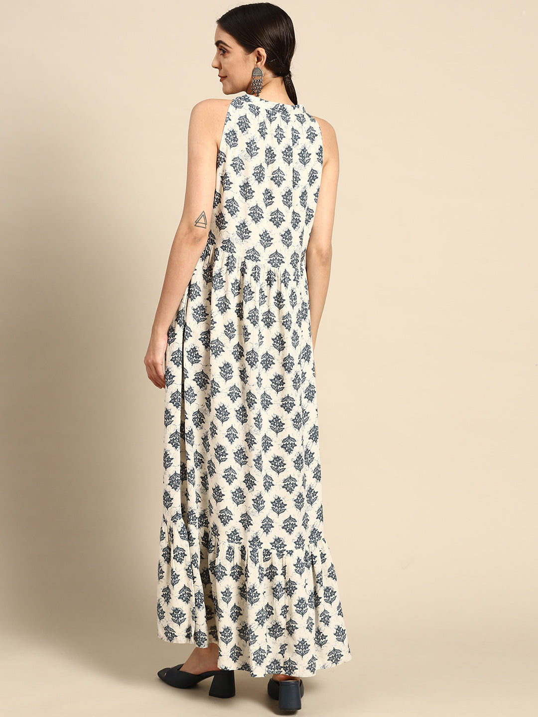 Off-White Abstrac Printred Sleeveless Dress With Helter Neck