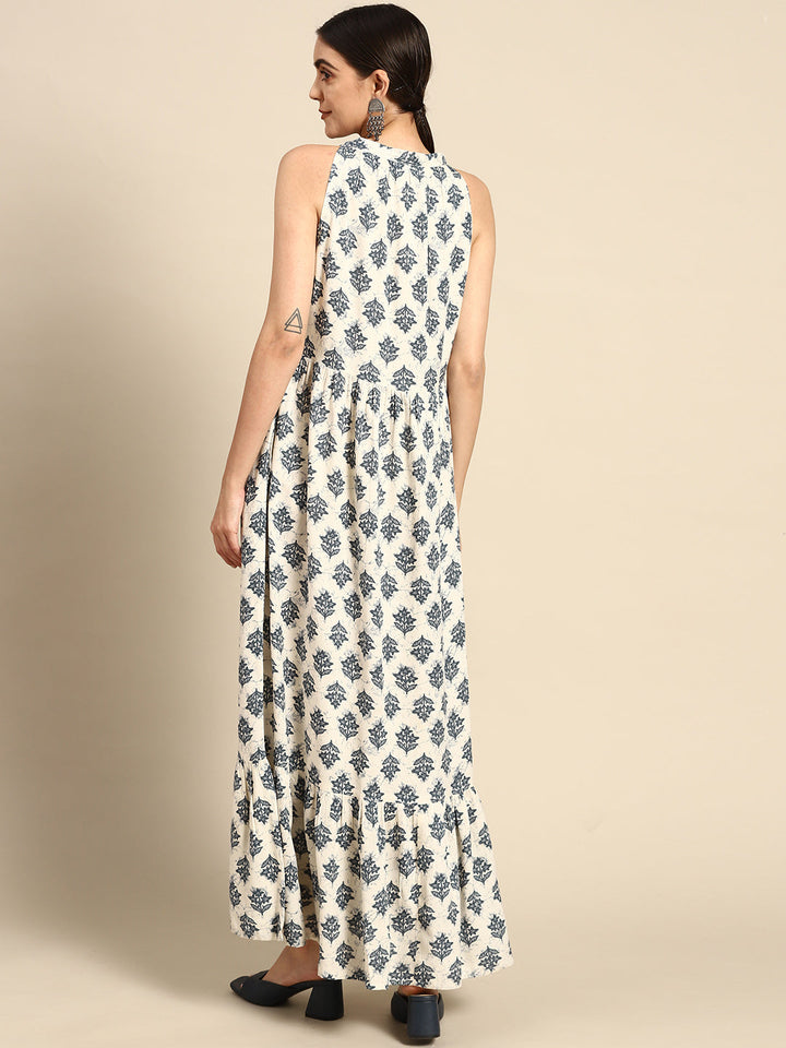 Off-White Abstrac Printred Sleeveless Dress With Helter Neck